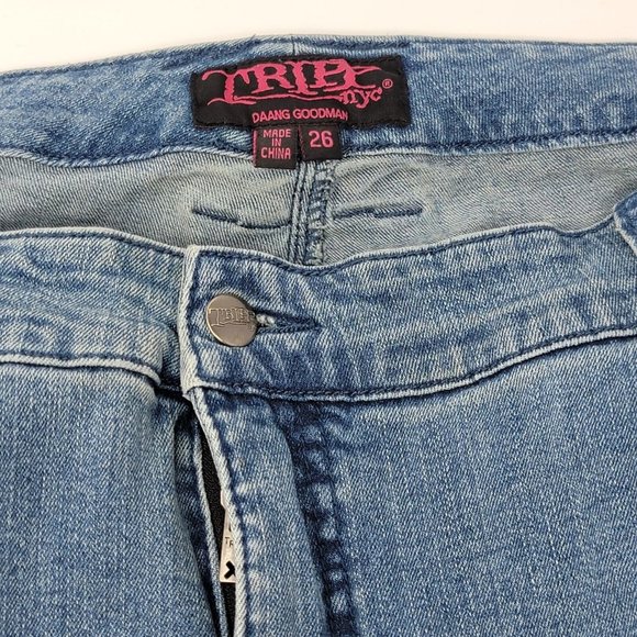 TRIPP NYC Plus Size‎ 26 Women's Distressed Plaid Skinny Blue Denim Jeans FLAW - Picture 5 of 7